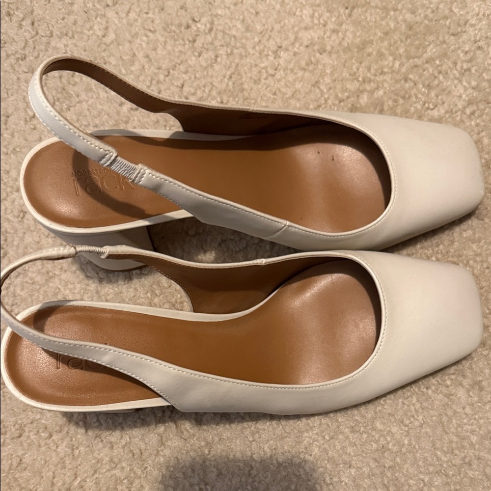 Nordstrom Rack White Slingback Block Heel Pumps